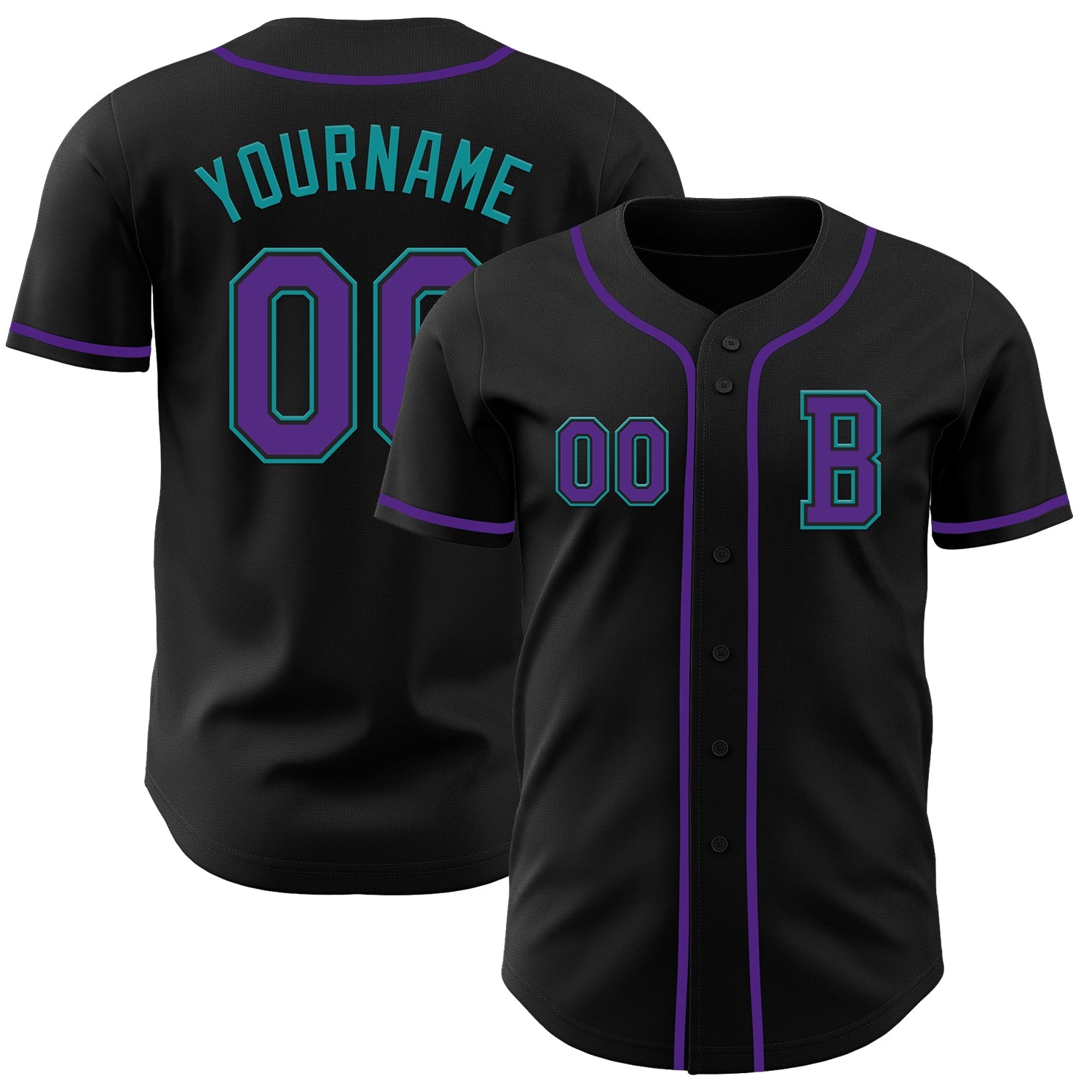 Custom Black Purple-Teal Authentic Baseball Jersey - Main View