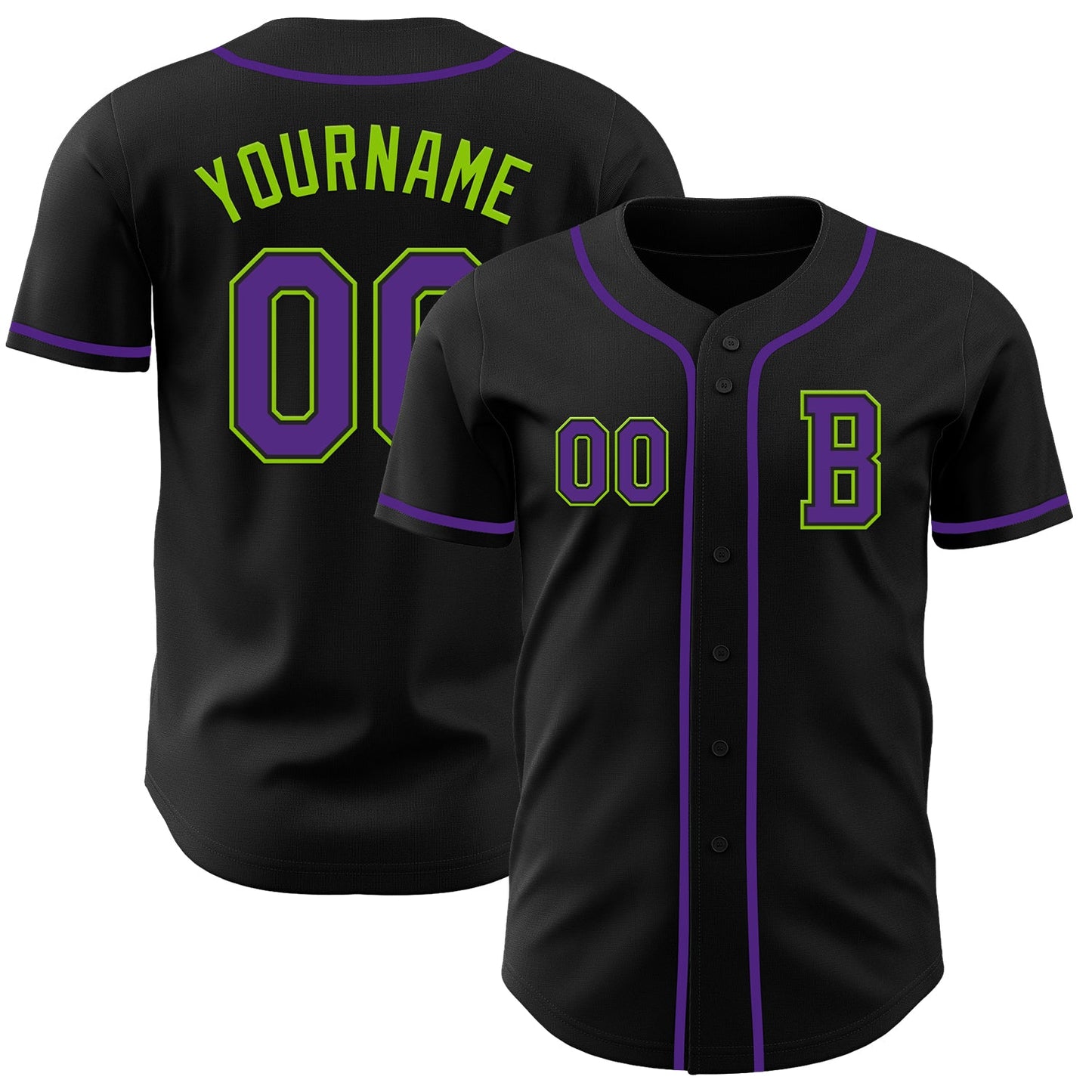 Custom Black Purple-Neon Green Authentic Baseball Jersey - Main View