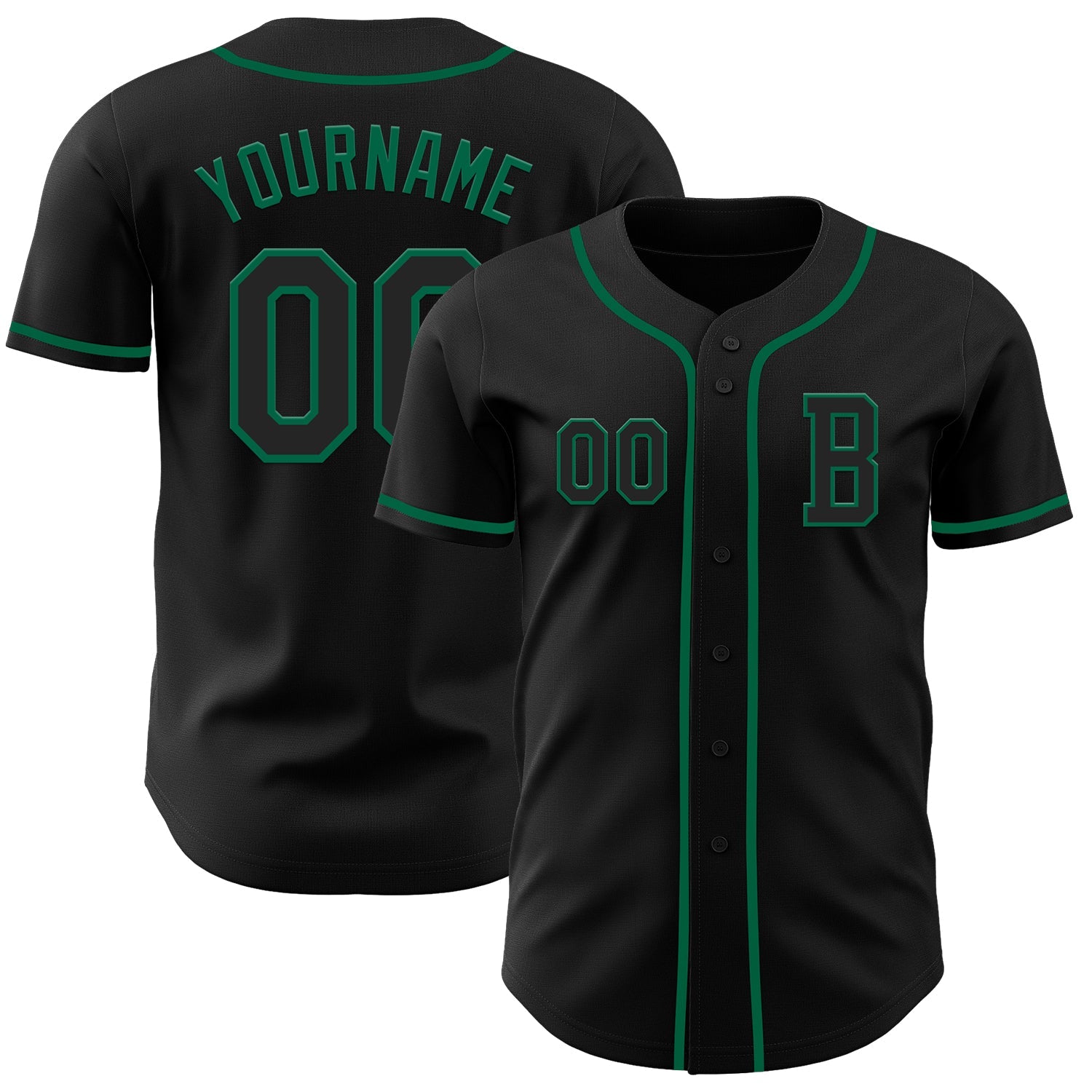 Custom Black Kelly Green Authentic Baseball Jersey - Main View