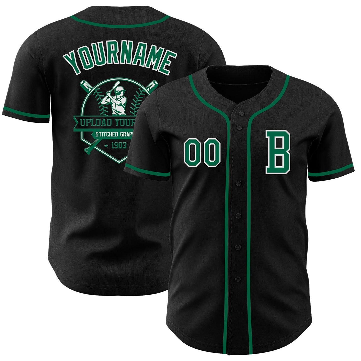 Custom Black Kelly Green-White Authentic Baseball Jersey view 5