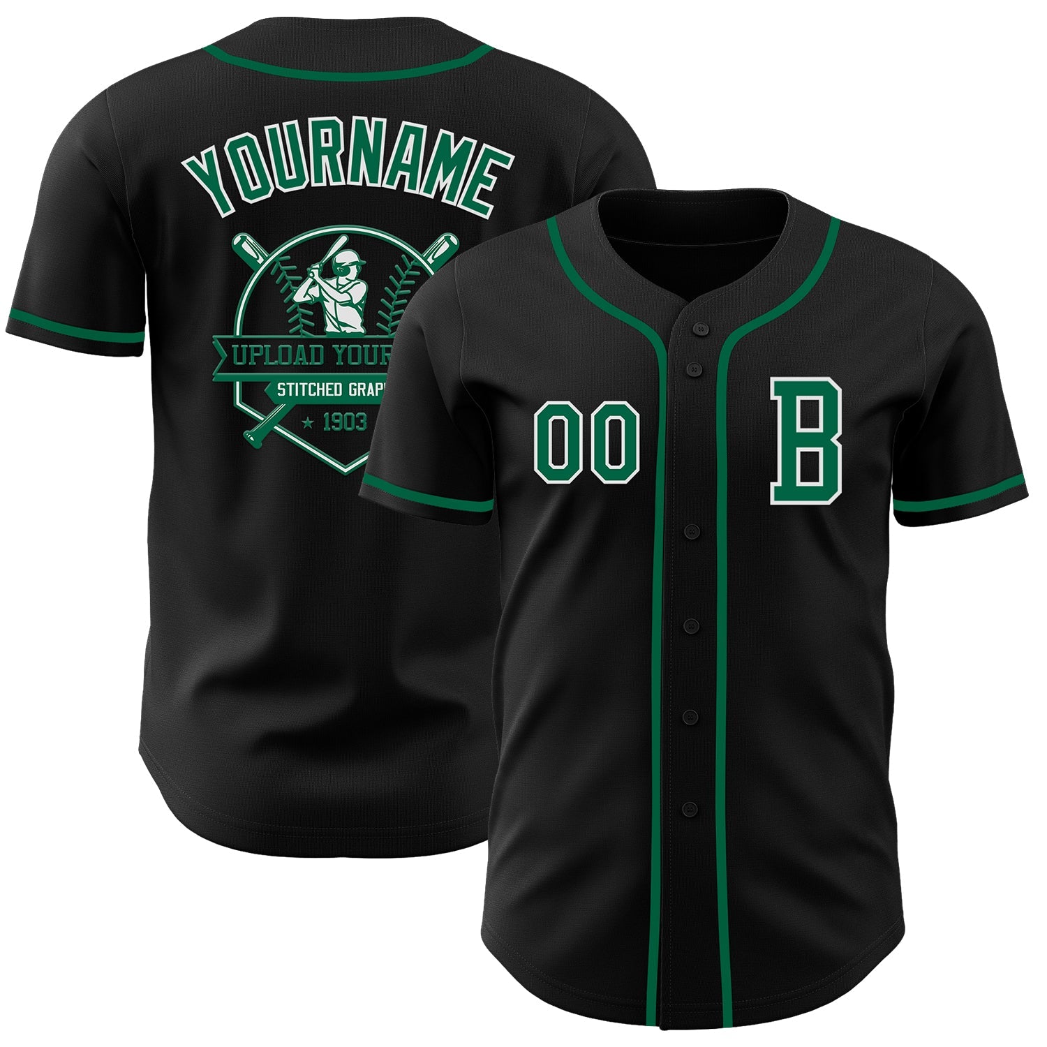 Custom Black Kelly Green-White Authentic Baseball Jersey view 5