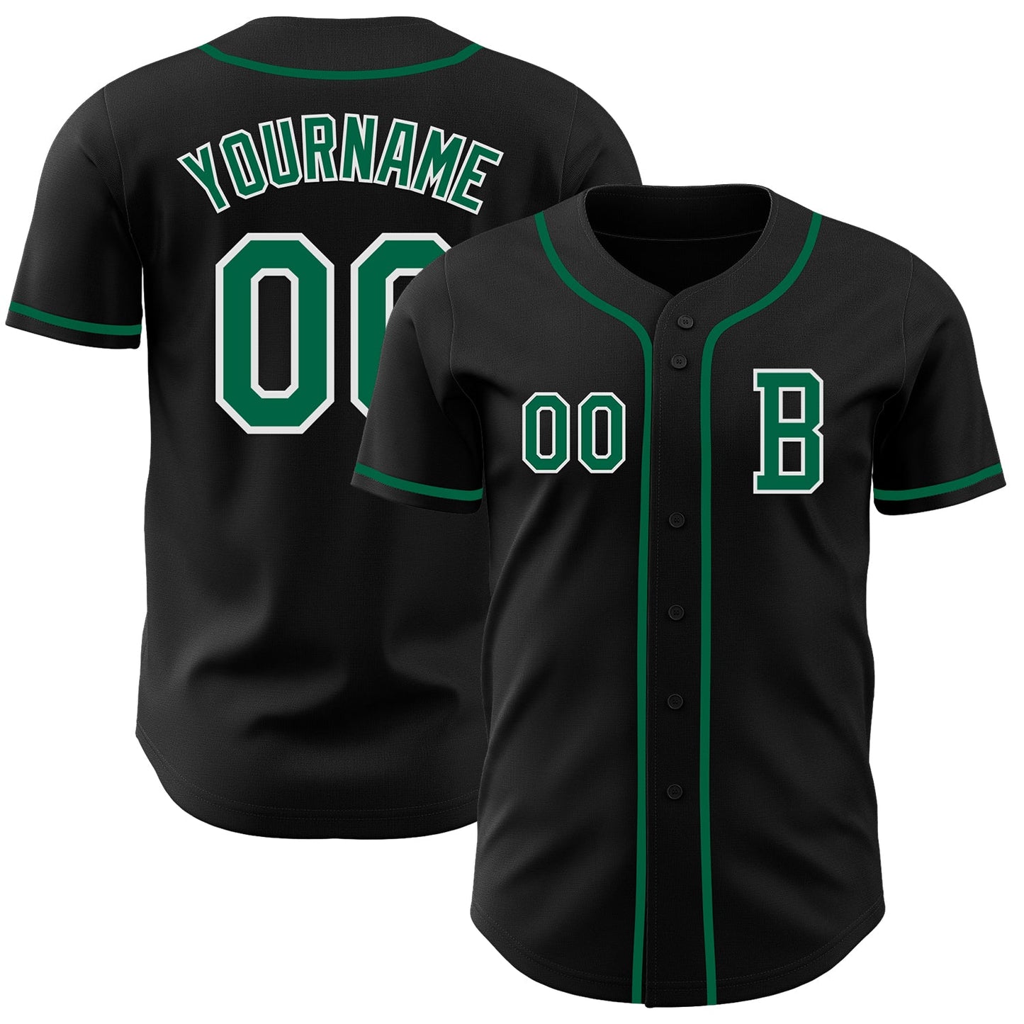 Custom Black Kelly Green-White Authentic Baseball Jersey - Main View