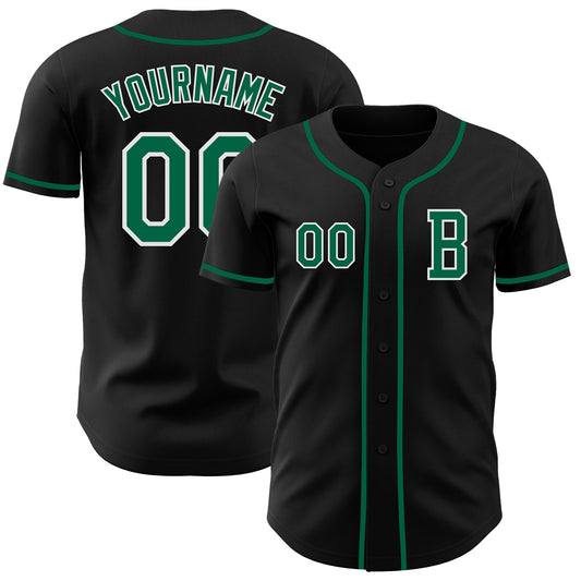 Custom Black Kelly Green-White Authentic Baseball Jersey - Main View