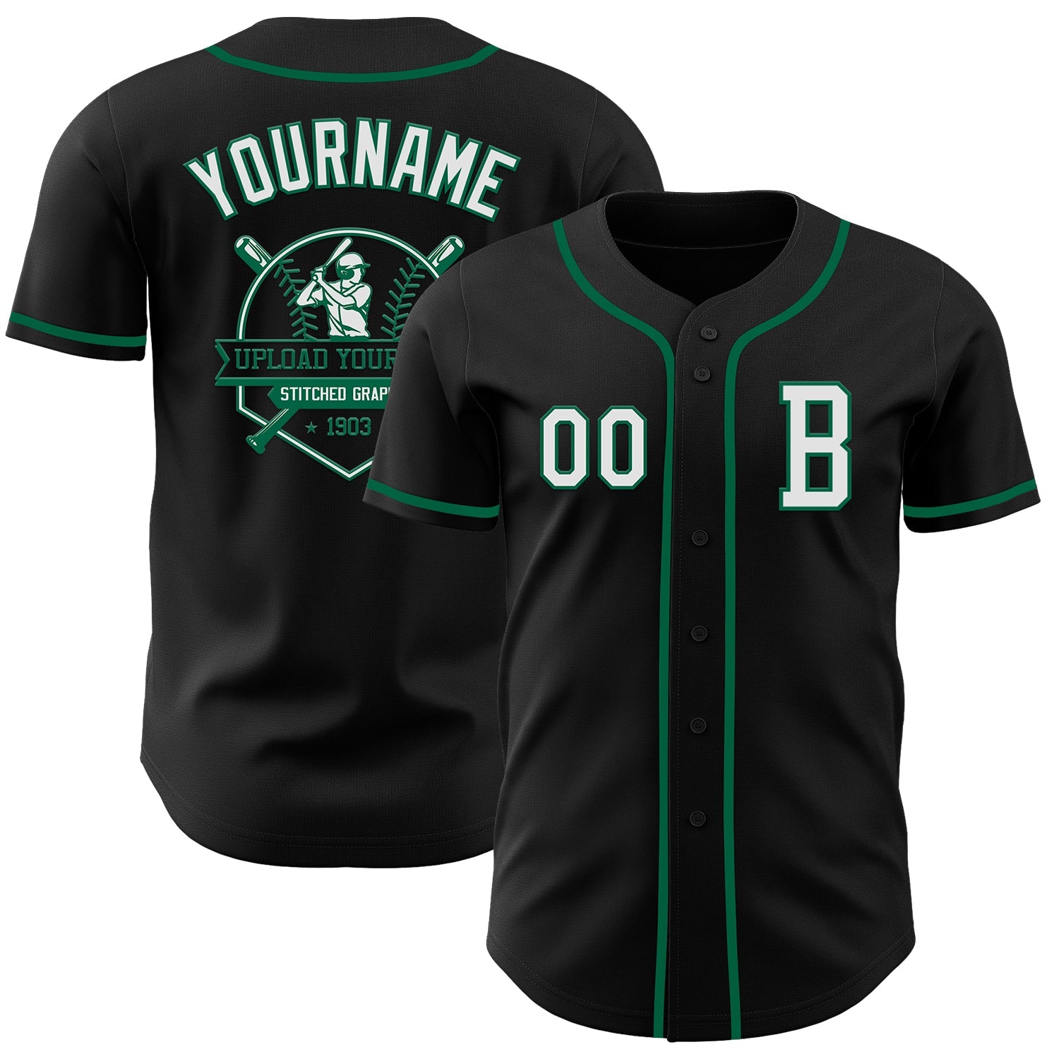 Custom Black White-Kelly Green Authentic Baseball Jersey view 5