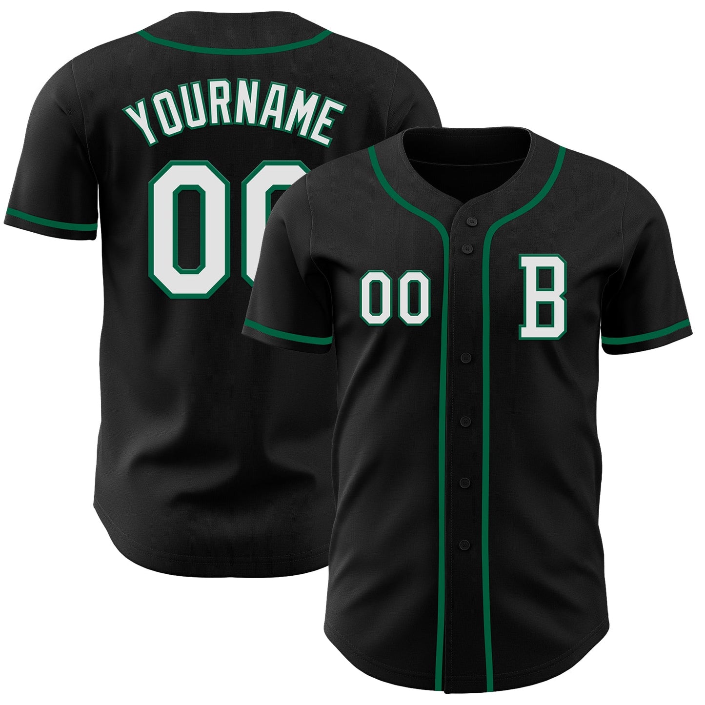 Custom Black White-Kelly Green Authentic Baseball Jersey - Main View