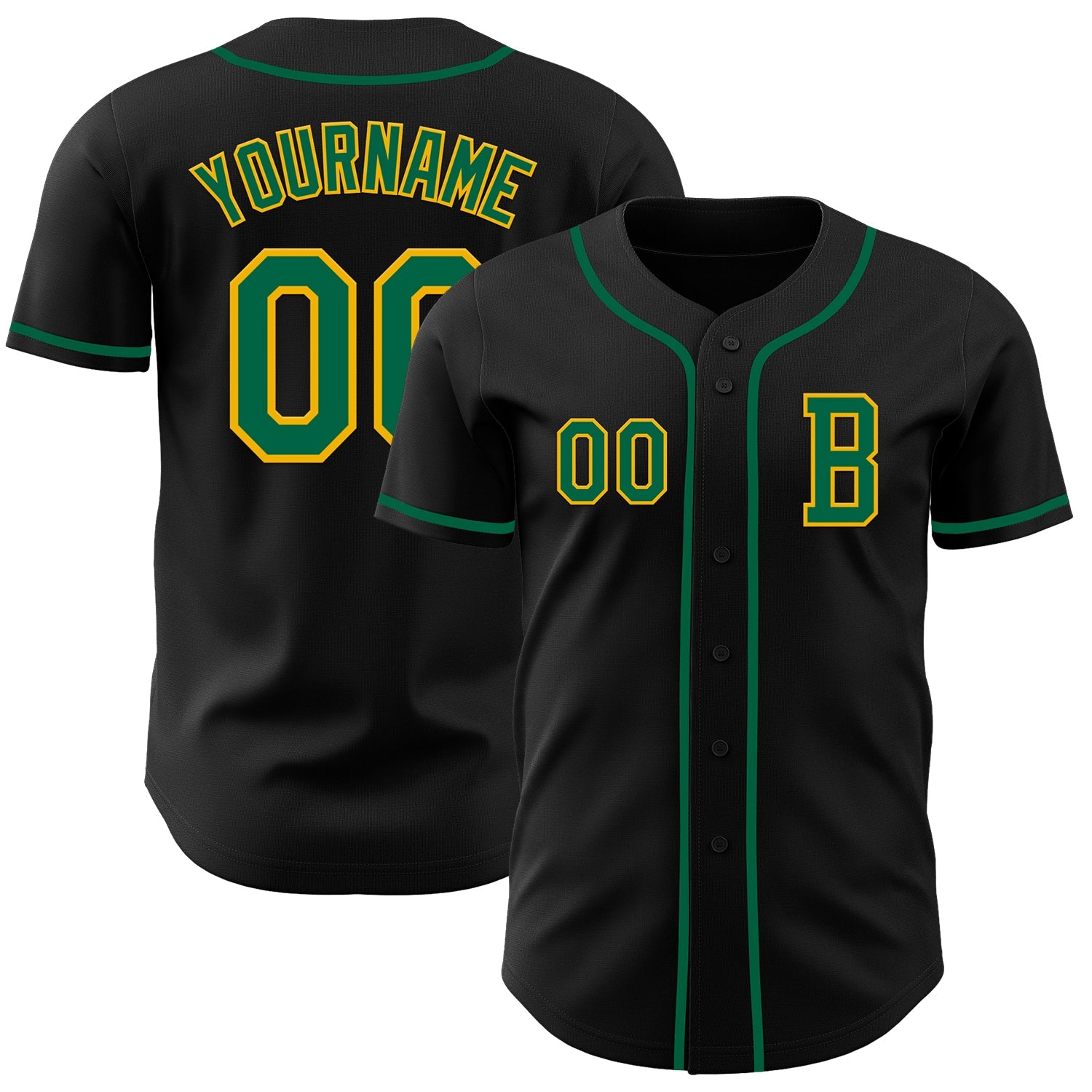 Custom Black Kelly Green-Gold Authentic Baseball Jersey - Main View