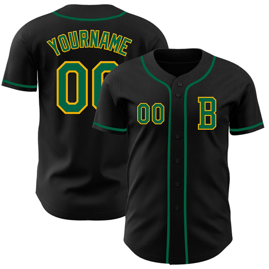 Custom Black Kelly Green-Gold Authentic Baseball Jersey - Main View