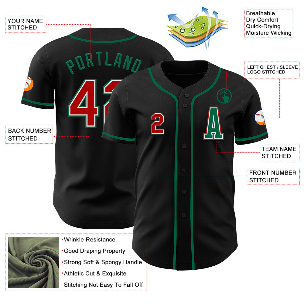 Custom Black Red-Kelly Green Authentic Baseball Jersey view 2