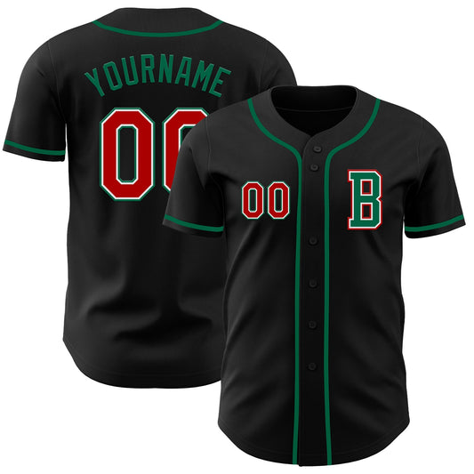 Custom Black Red-Kelly Green Authentic Baseball Jersey - Main View