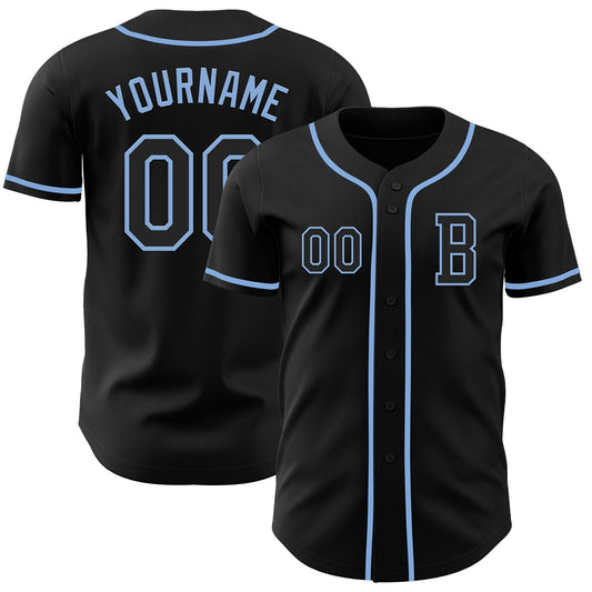 Custom Black Light Blue Authentic Baseball Jersey - Main View