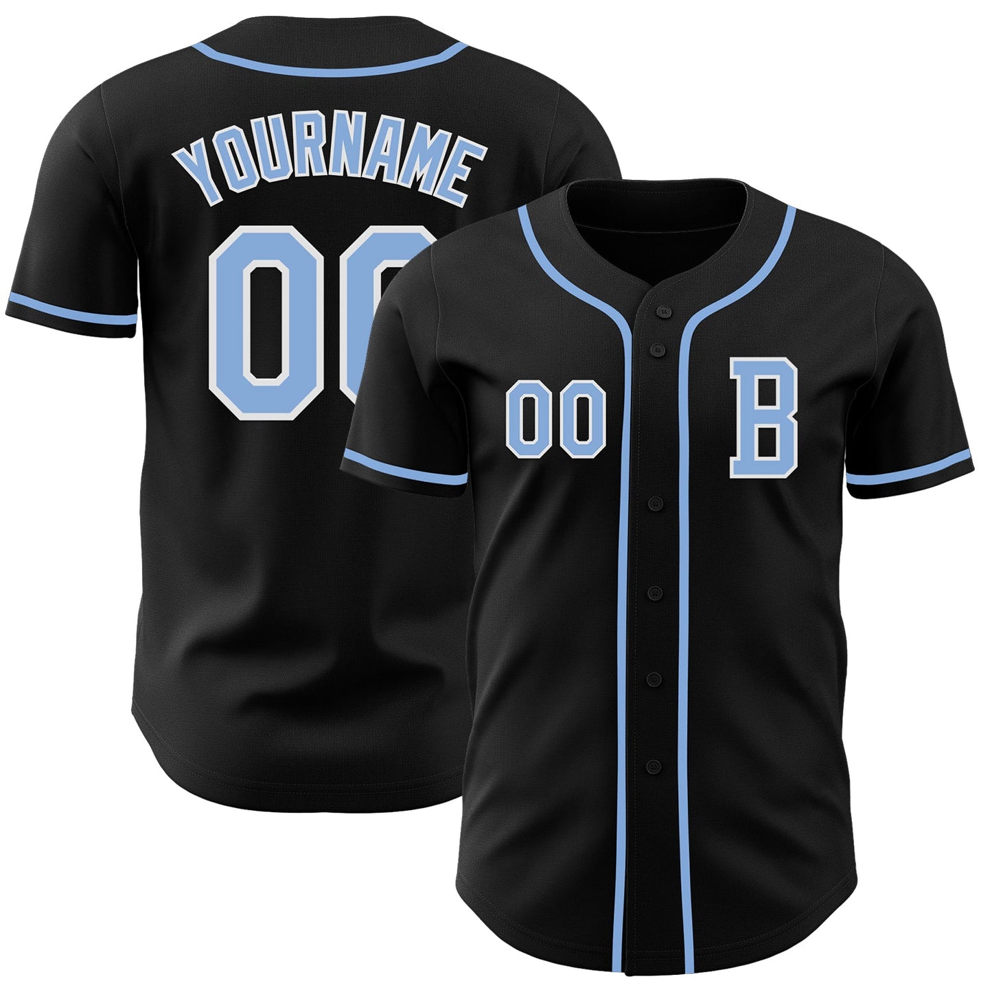 Custom Black Light Blue-White Authentic Baseball Jersey - Main View