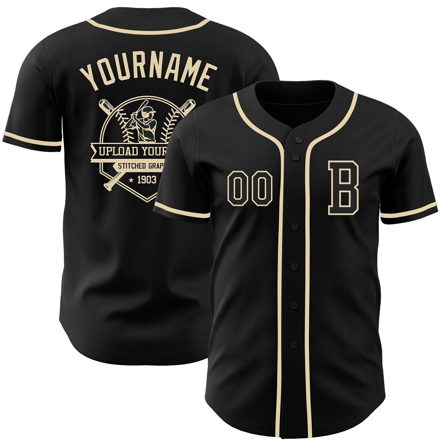 Custom Black Cream Authentic Baseball Jersey view 5