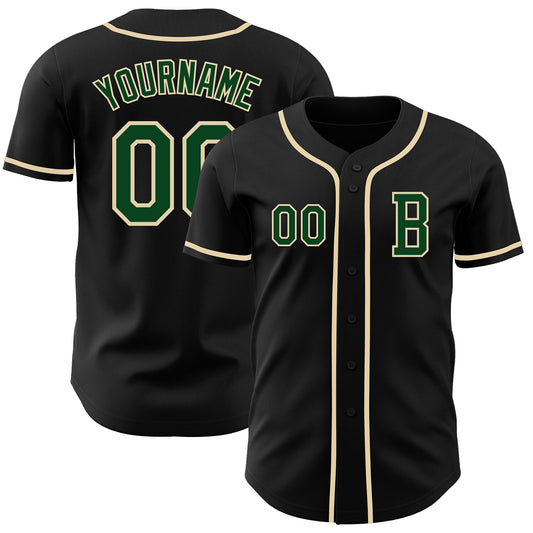 Custom Black Green-Cream Authentic Baseball Jersey - Main View