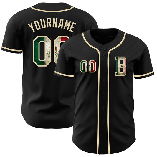Custom Black Vintage Mexican Flag-Cream Authentic Baseball Jersey - Main View
