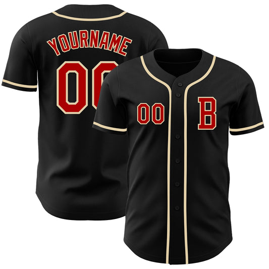 Custom Black Red-Cream Authentic Baseball Jersey - Main View