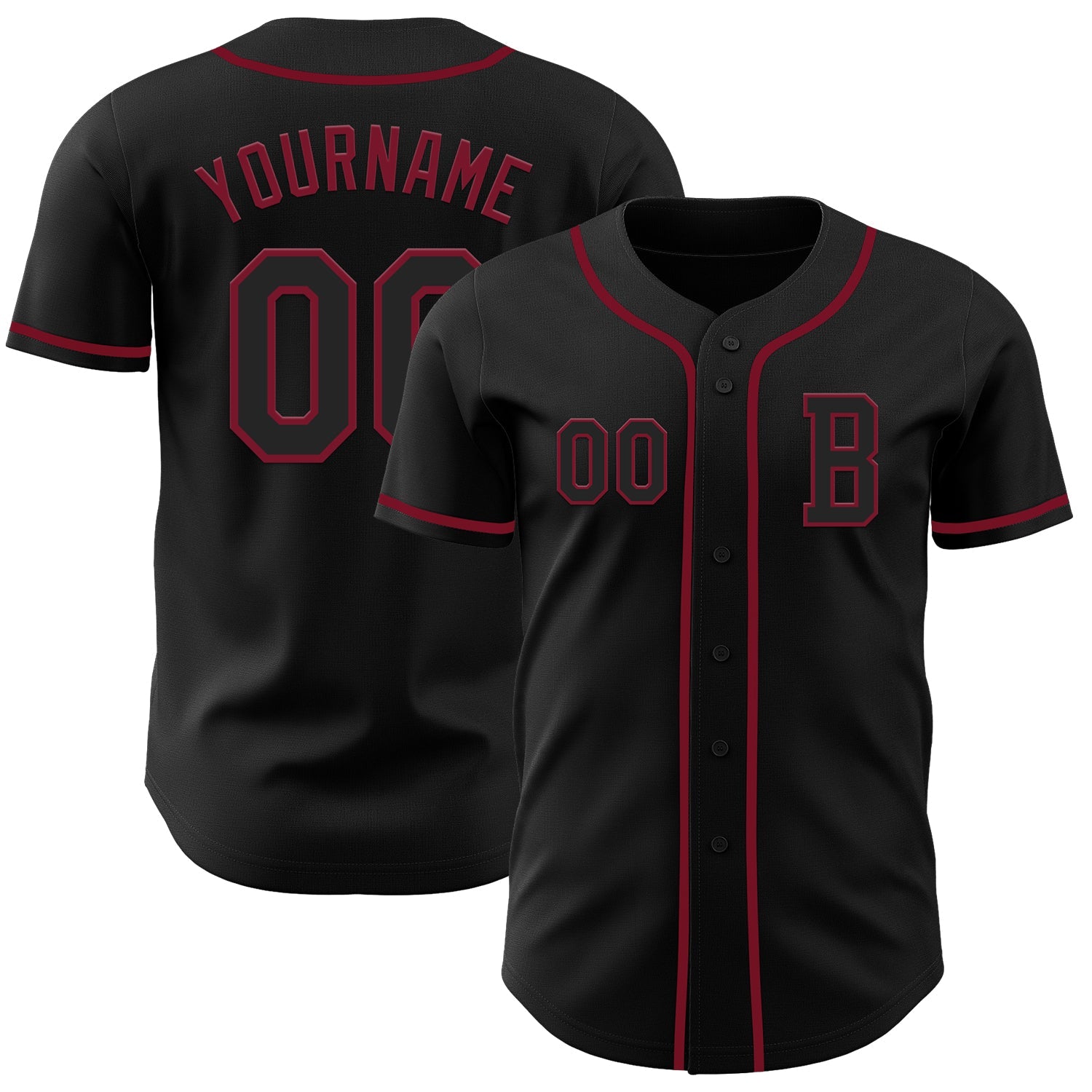 Custom Black Crimson Authentic Baseball Jersey - Main View