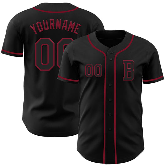 Custom Black Crimson Authentic Baseball Jersey - Main View