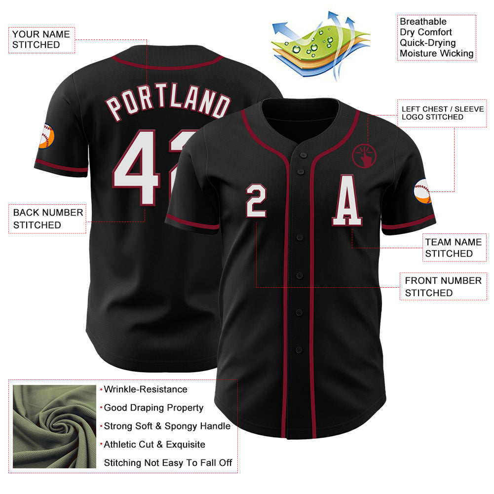 Custom Black White-Crimson Authentic Baseball Jersey view 2