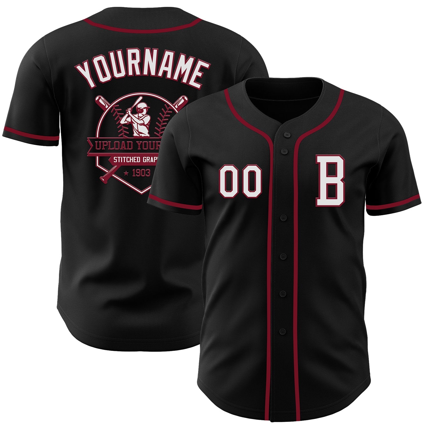 Custom Black White-Crimson Authentic Baseball Jersey view 5
