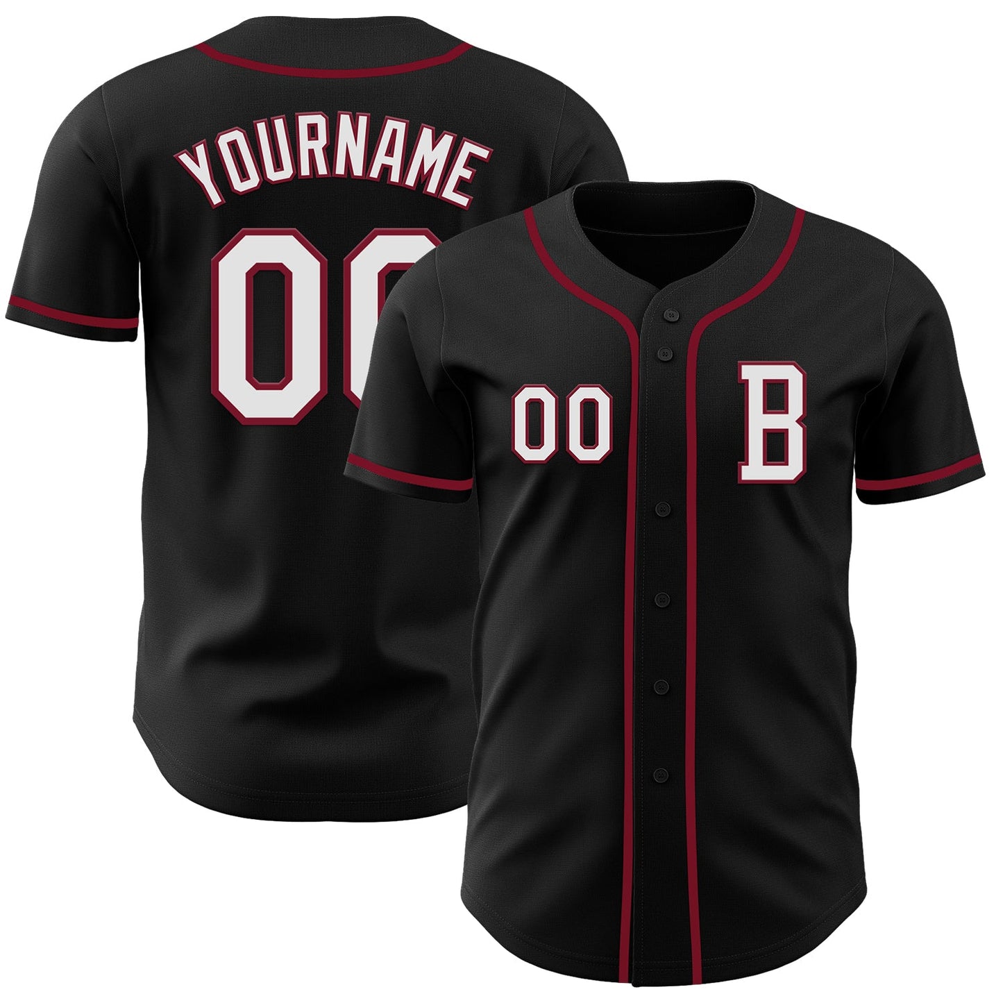 Custom Black White-Crimson Authentic Baseball Jersey - Main View