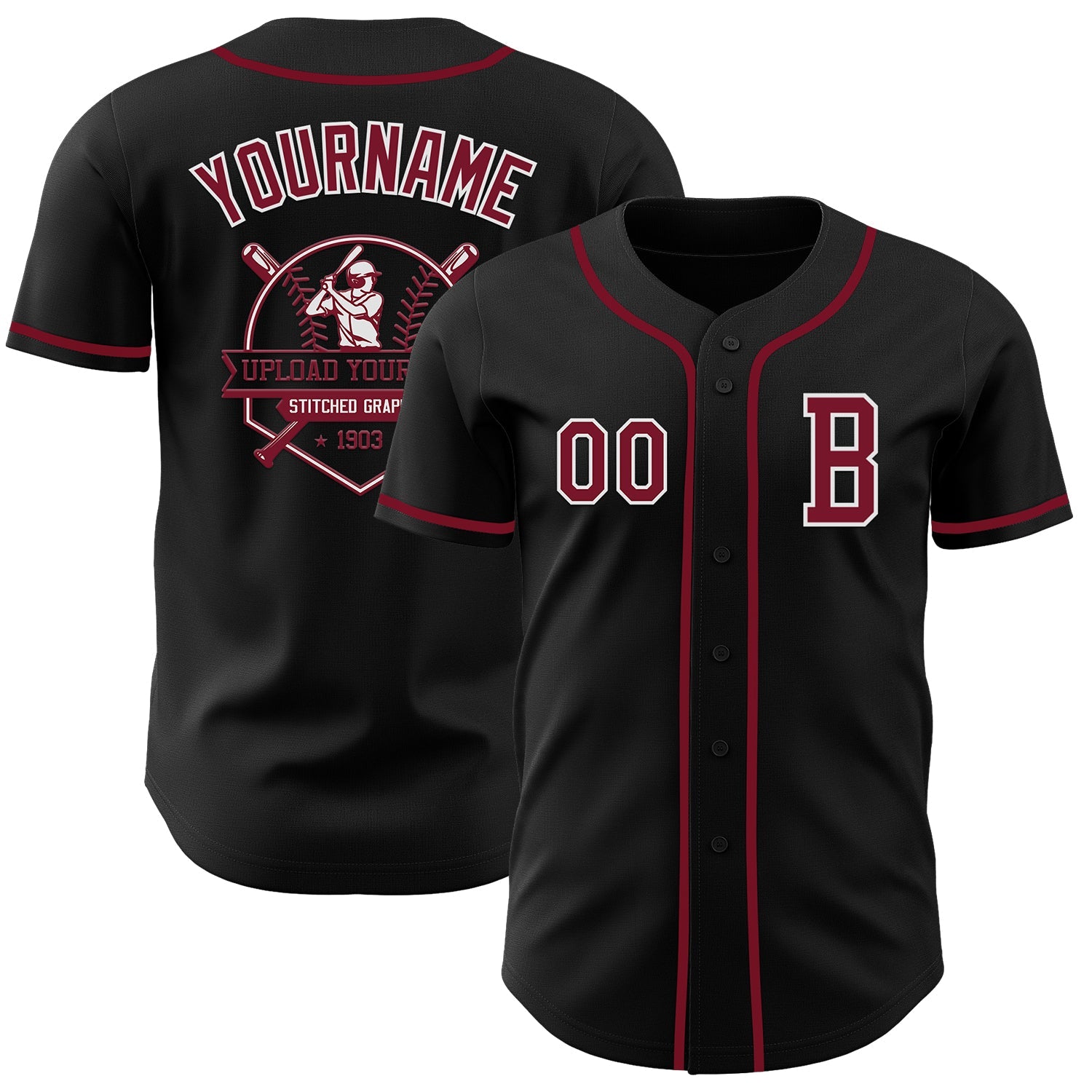 Custom Black Crimson-White Authentic Baseball Jersey view 5