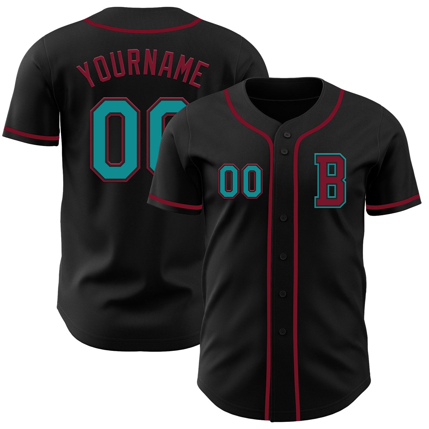 Custom Black Teal-Crimson Authentic Baseball Jersey - Main View