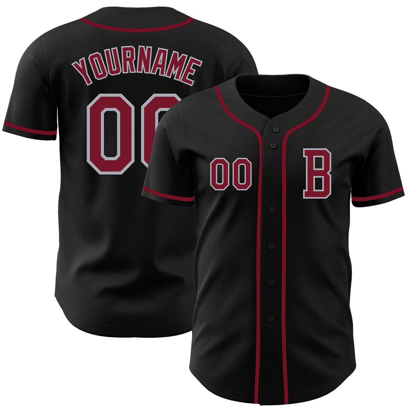 Custom Black Crimson-Gray Authentic Baseball Jersey - Main View