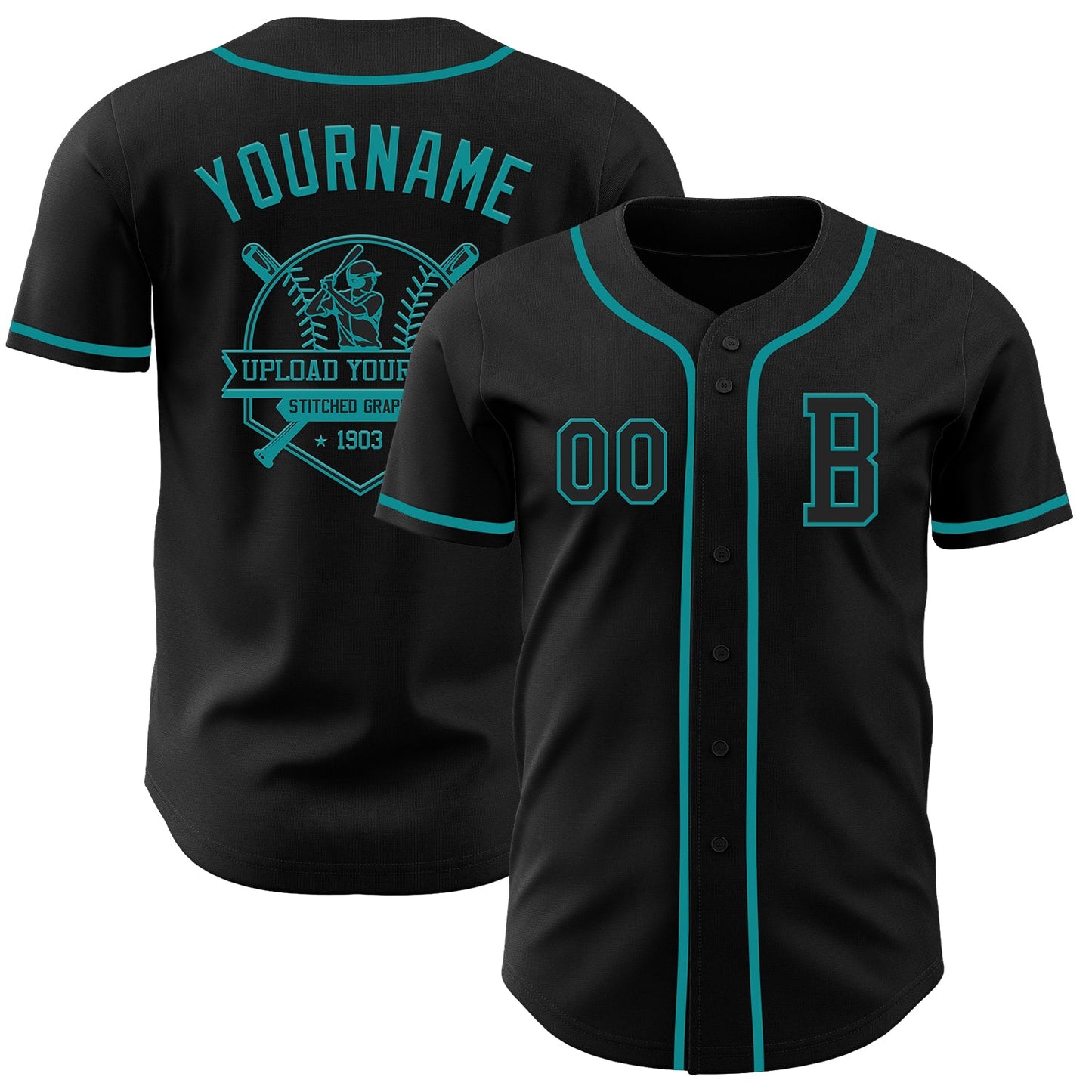 Custom Black Teal Authentic Baseball Jersey view 5