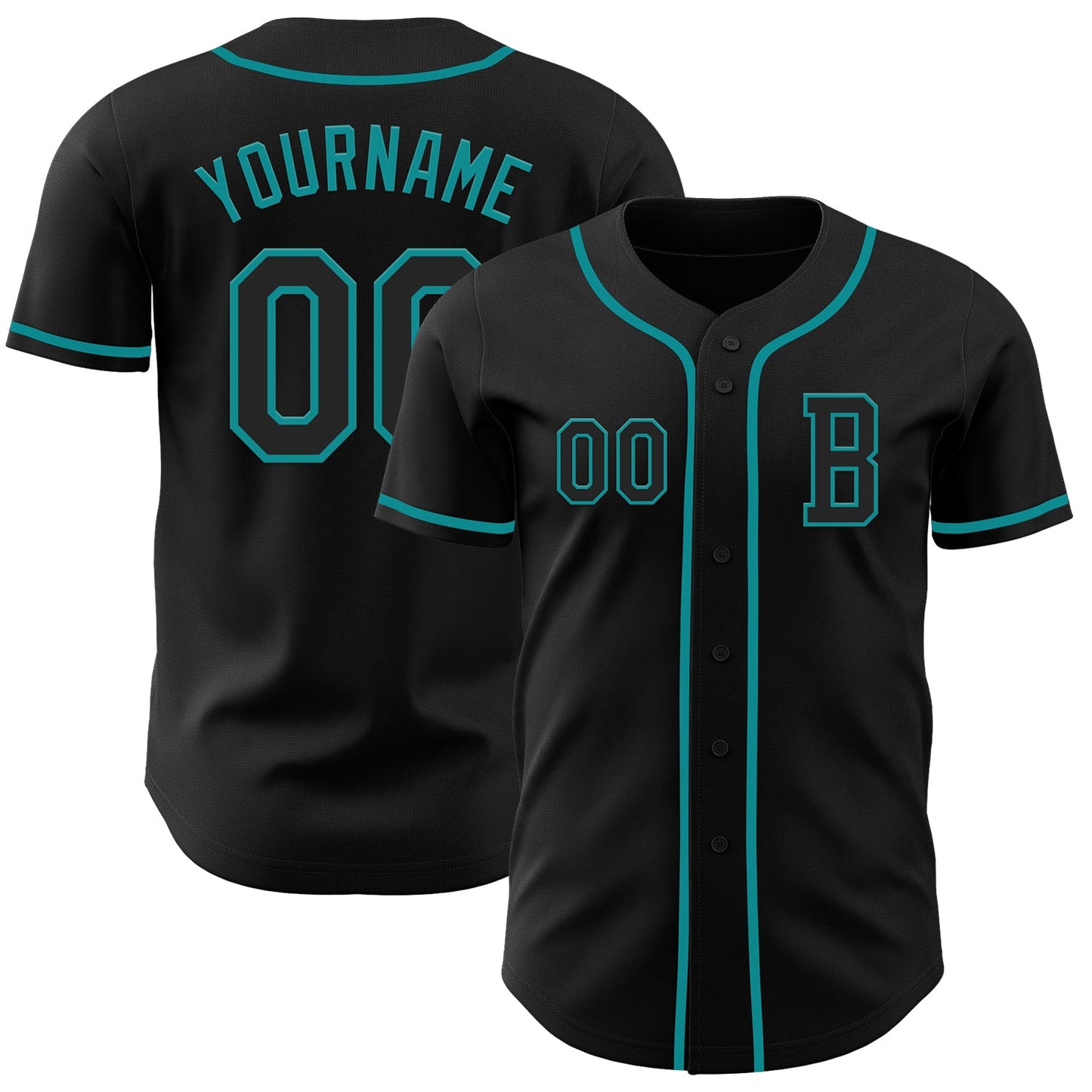 Custom Black Teal Authentic Baseball Jersey - Main View