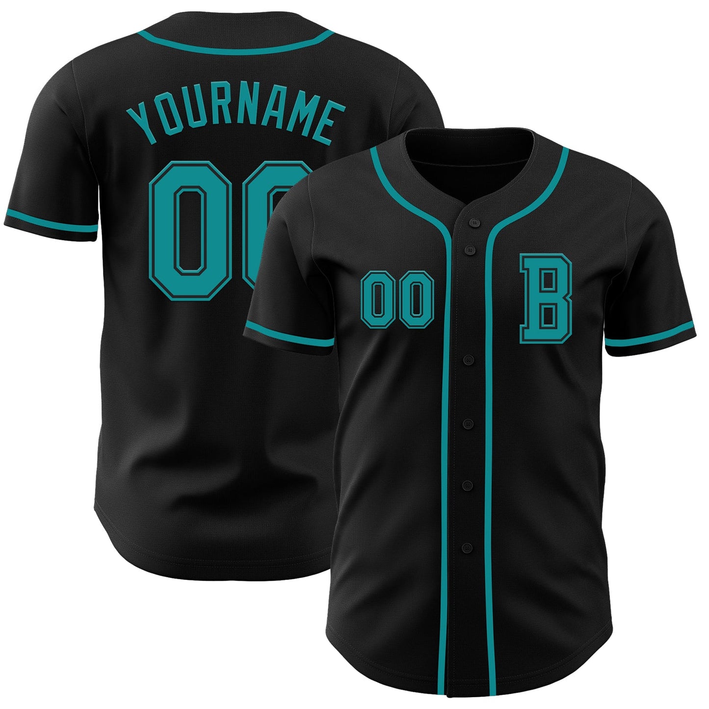 Custom Black Teal Authentic Baseball Jersey - Main View
