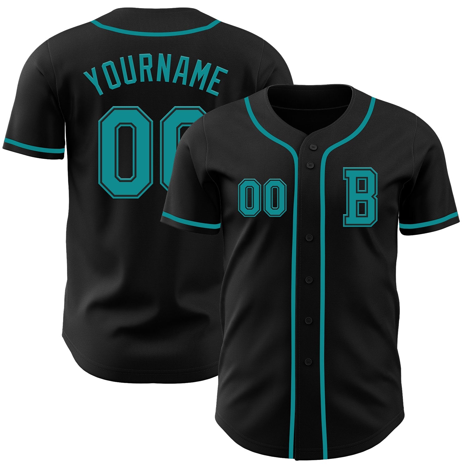 Custom Black Teal Authentic Baseball Jersey - Main View