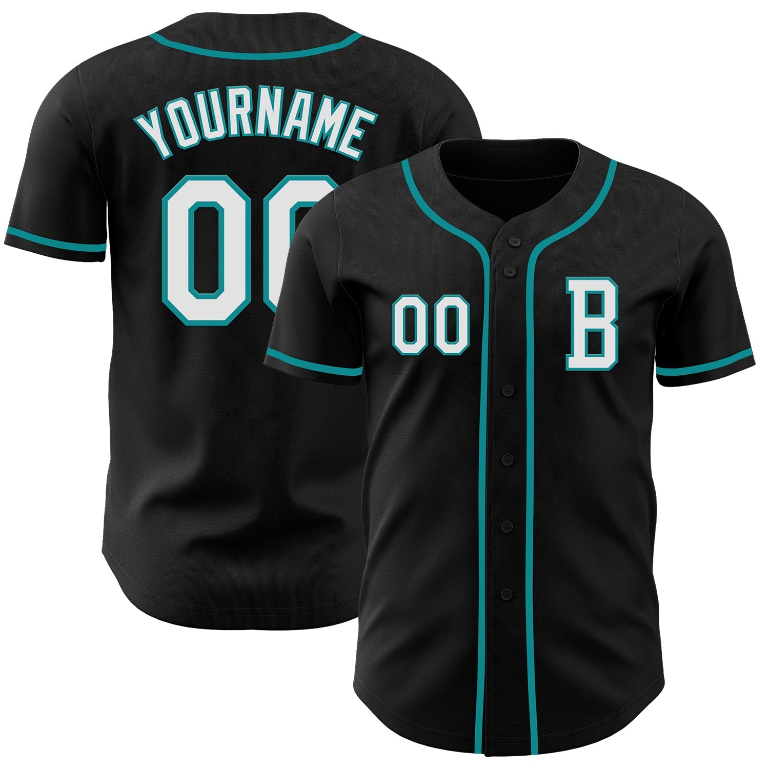 Custom Black White-Teal Authentic Baseball Jersey - Main View