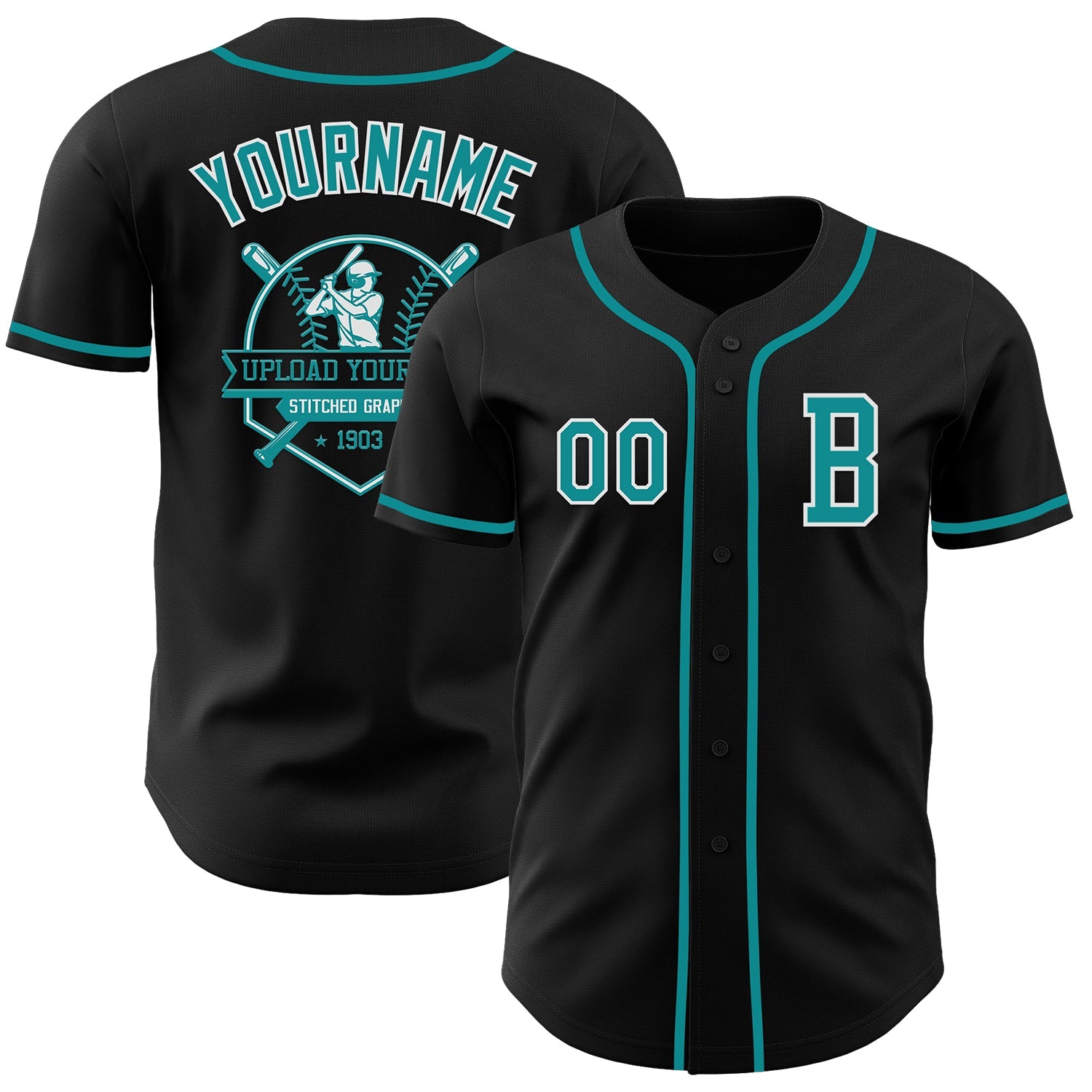 Custom Black Teal-White Authentic Baseball Jersey view 5