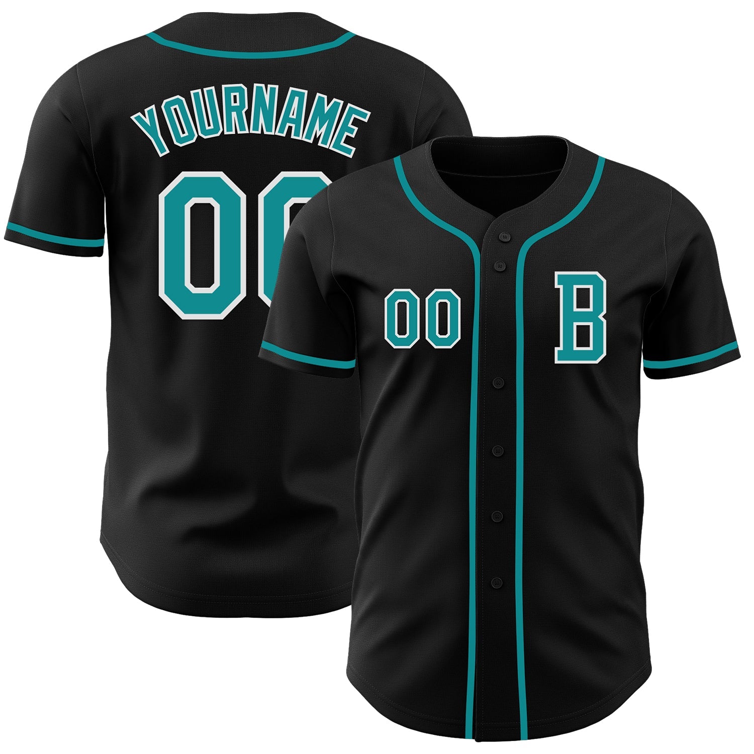 Custom Black Teal-White Authentic Baseball Jersey - Main View