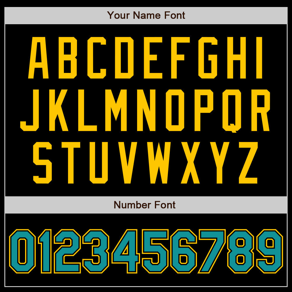 Custom Black Teal-Yellow Authentic Baseball Jersey view 4