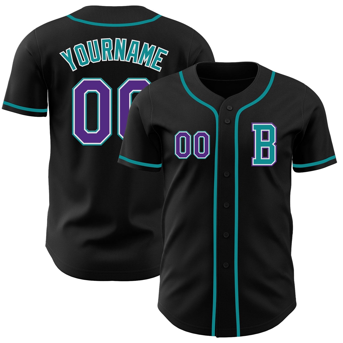 Custom Black Purple-Teal Authentic Baseball Jersey - Main View