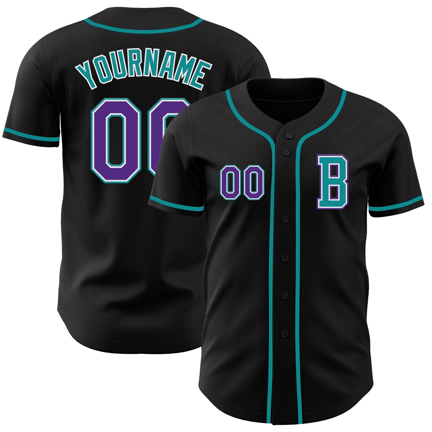 Custom Black Purple-Teal Authentic Baseball Jersey - Main View