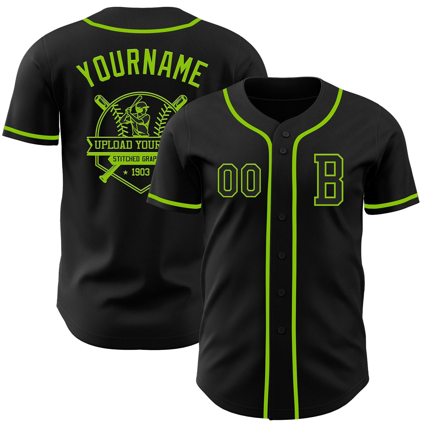 Custom Black Neon Green Authentic Baseball Jersey view 5