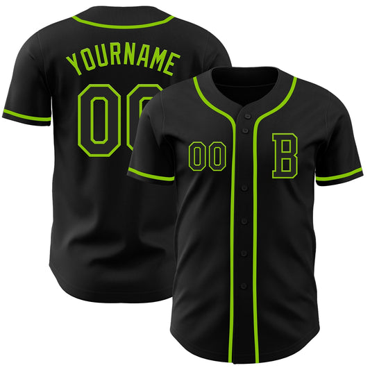 Custom Black Neon Green Authentic Baseball Jersey - Main View