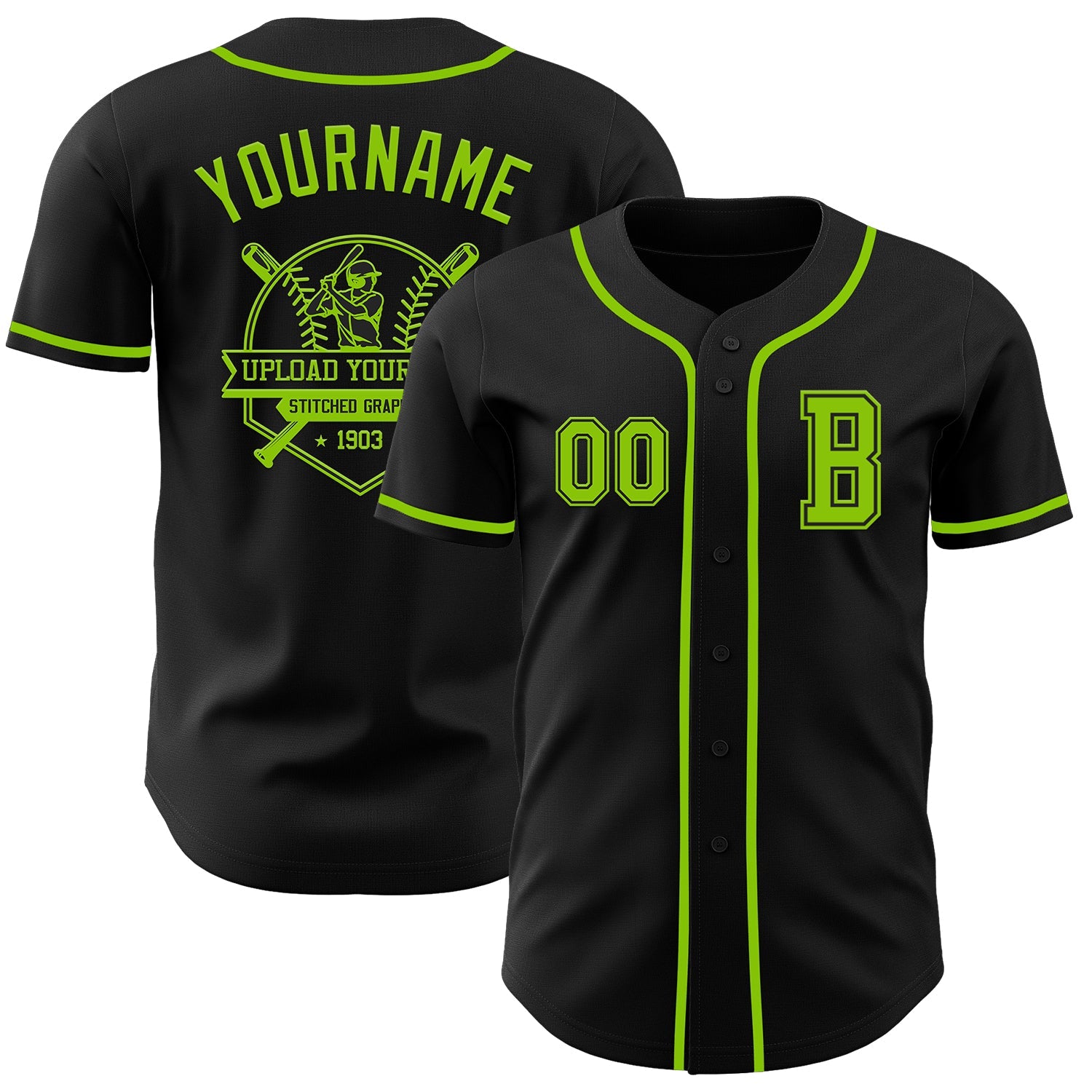 Custom Black Neon Green Authentic Baseball Jersey view 5