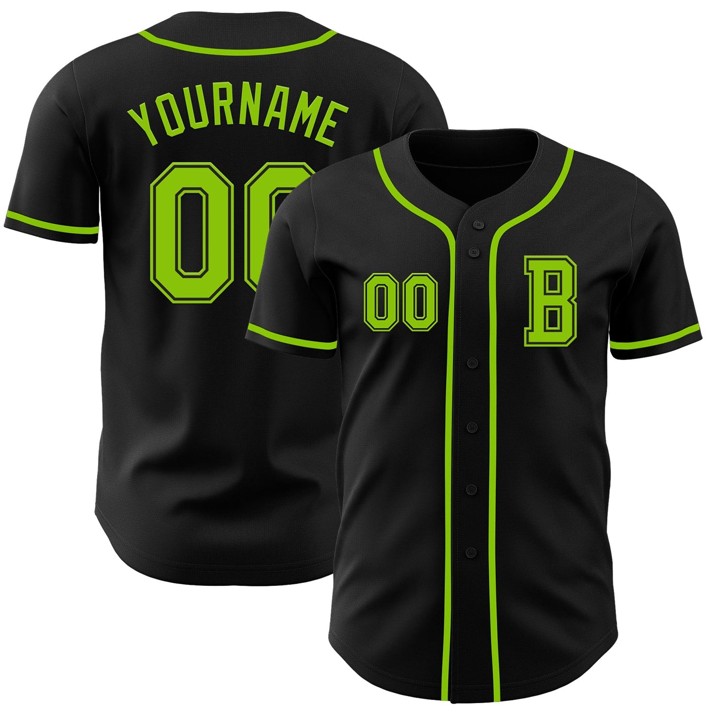 Custom Black Neon Green Authentic Baseball Jersey - Main View