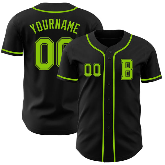 Custom Black Neon Green Authentic Baseball Jersey - Main View