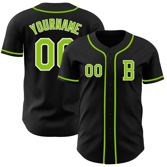 Custom Black Neon Green-White Authentic Baseball Jersey - Main View
