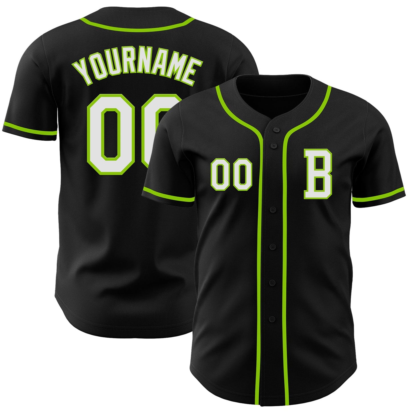 Custom Black White-Neon Green Authentic Baseball Jersey - Main View