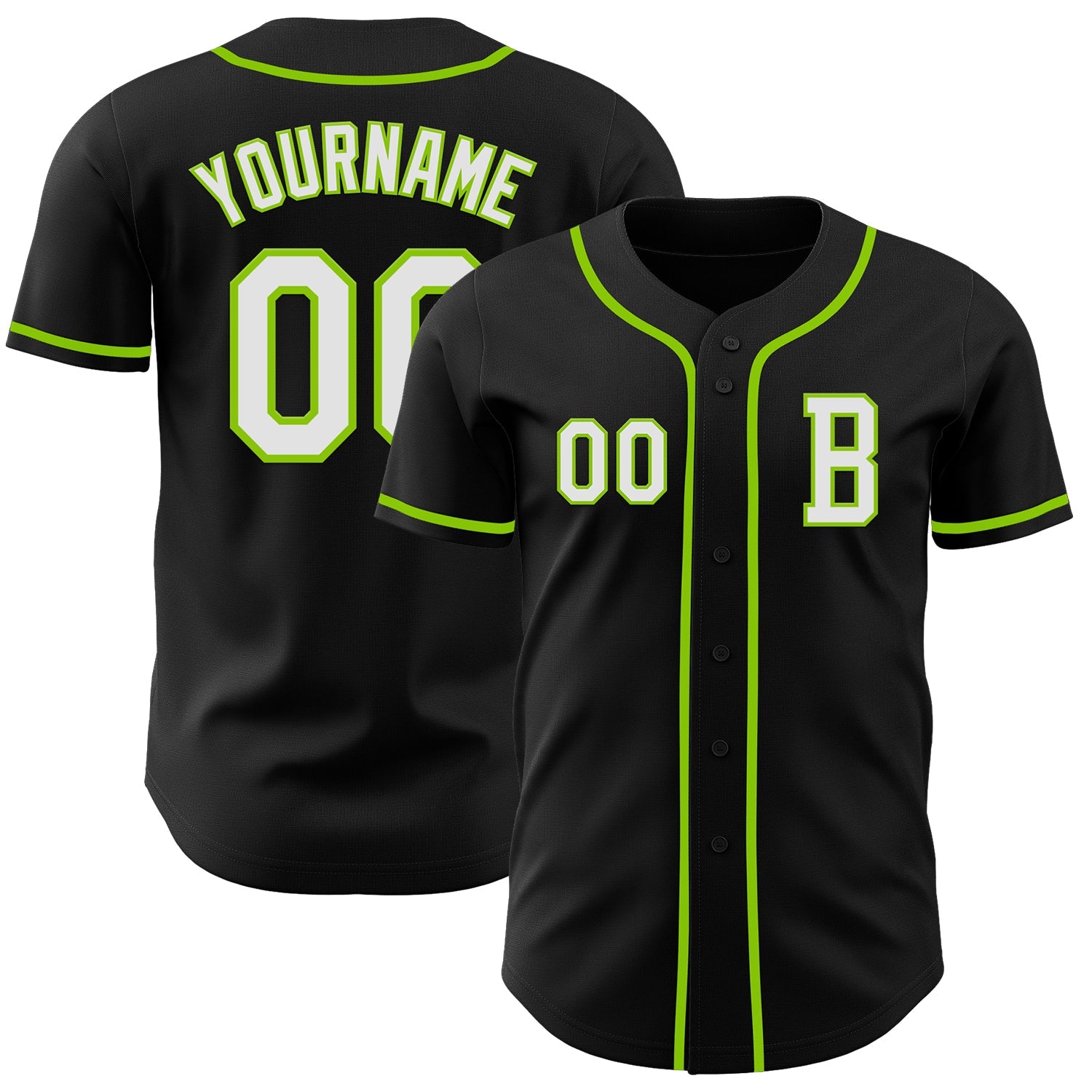 Custom Black White-Neon Green Authentic Baseball Jersey - Main View