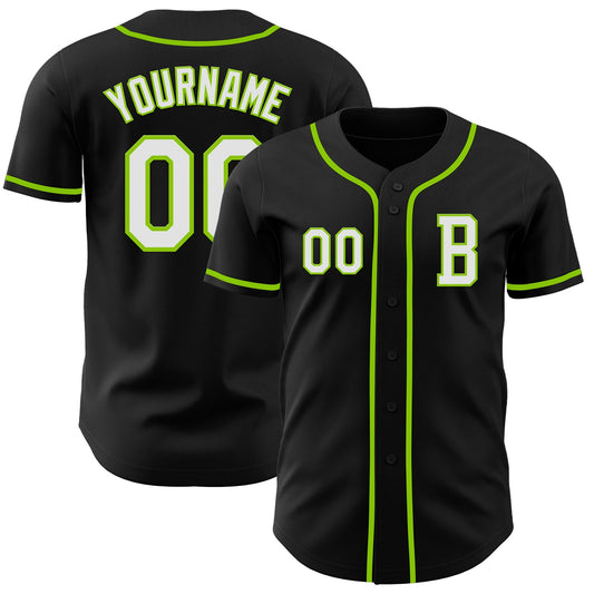 Custom Black White-Neon Green Authentic Baseball Jersey - Main View