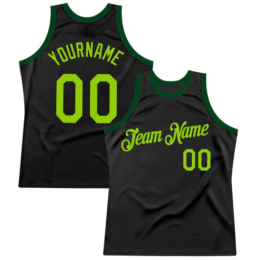 Custom Black Neon Green-Green Authentic Throwback Basketball Jersey - Main View