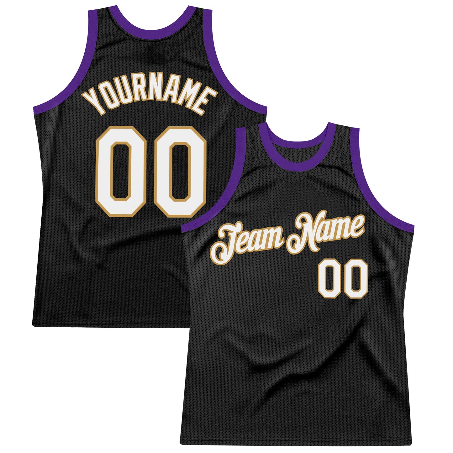 Custom Black Old Gold-Purple Authentic Throwback Basketball Jersey - Main View