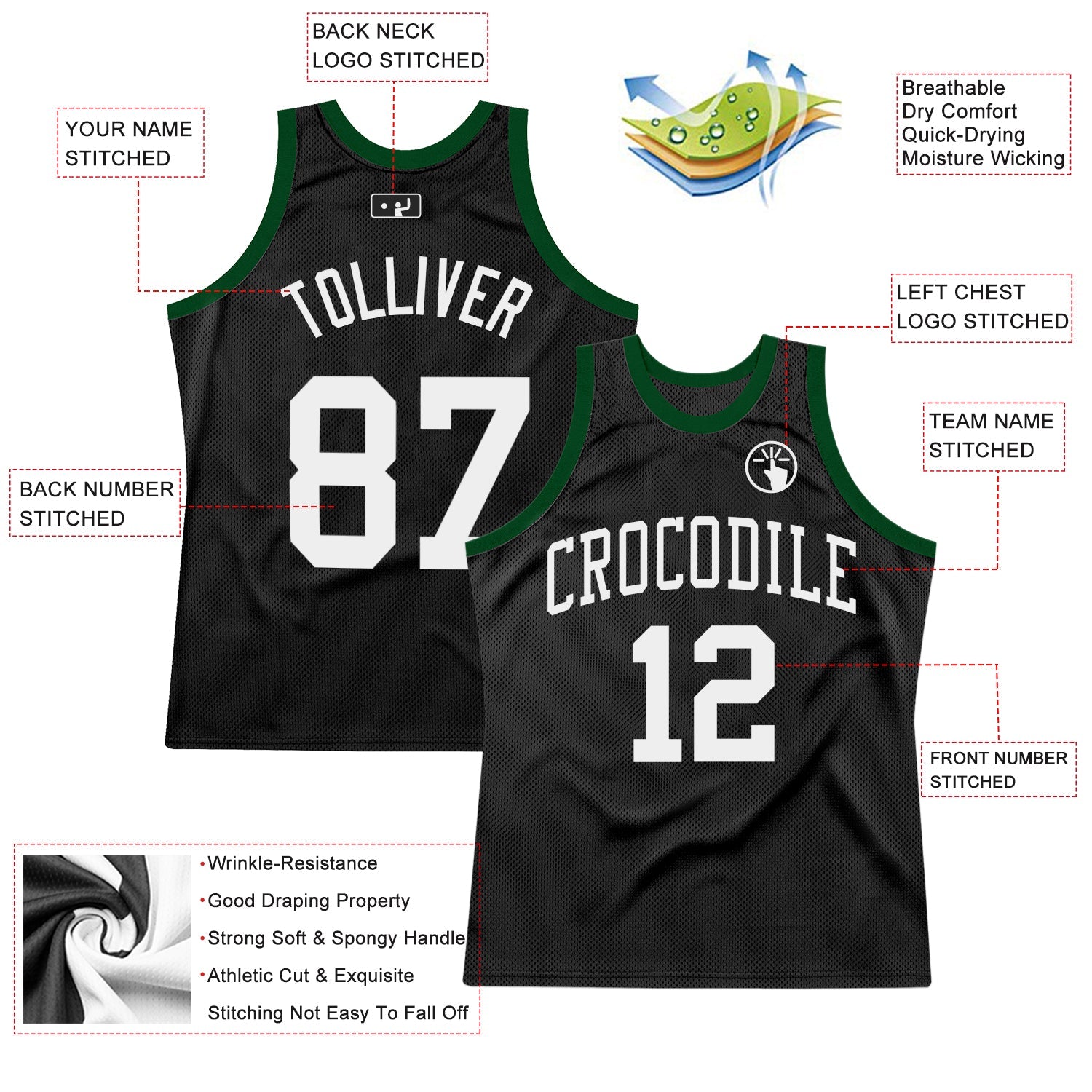 Custom Black White Authentic Throwback Basketball Jersey view 2