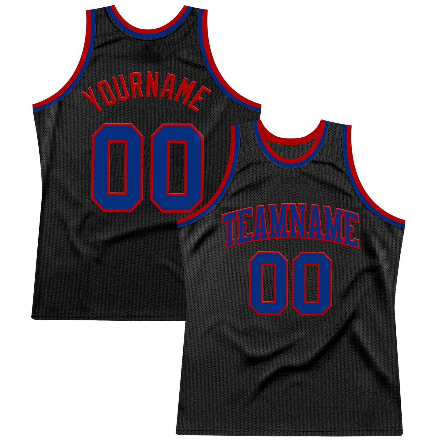 Custom Black Royal-Red Authentic Throwback Basketball Jersey - Main View